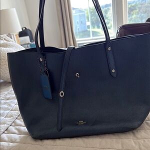 Coach Blue Leather Tote with Metal Hardware